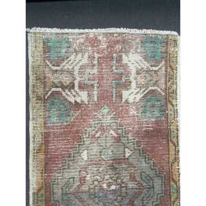 1.6x3.2 ft Vintage Rug, Turkish Small Rug, <b>Red</b> Floral <b>Wool</b> Rug - Product Image 3