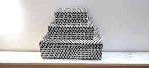 Juego de 3 cajas geométricas con incrustaciones de hueso y resina en blanco y negro, cajas de almacenamiento decorativas hechas a mano, caja de joyería India Trio - Product Image 4