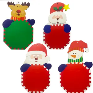 Kerst Memo Kerst Sneeuwpop Santa Claus Feest Notitie Bord Decoratie Houten Fineer Kleine Hanger Set Van Vier