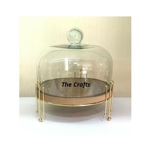 Soporte para servir pasteles de color verde y dorado de metal Soporte para servir chocolate de calidad de lujo con cubierta de vidrio a granel - Product Image 2