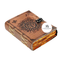 Carnet en cuir véritable Sun Moon Al Amir fait main, imprimé, vintage, 200 pages à bords festonnés, design céleste classique pour hommes