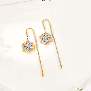 ต่างหูเพชรทรงหยดน้ำสีทองสำหรับผู้หญิง - Product Image 1