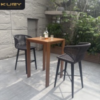 Ensemble de tabourets de bar de luxe pour terrasse extérieure, en aluminium, avec coussins en corde tressée, table haute, écologique et résistant à l'eau