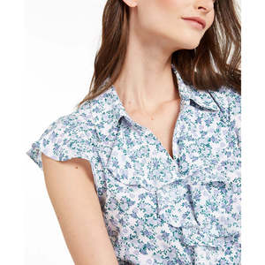 Camicetta da Donna Calvin Klein con Stampa Floreale, Maniche Corte, Bottoni e Volant in Chiffon, Taglia XL per Ufficio, Autunno e Primavera - Product Image 3