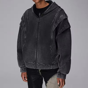 Vente en gros de sweat à capuche de haute qualité sweat à capuche oversize avec logo personnalisé Oem sweat à capuche zippé vintage délavé à l'acide - Product Image 4