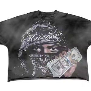 เสื้อยืดคอกลมทรงหลวมสำหรับผู้ชายทรงโอเวอร์ไซส์ผ้าครอปผ้าฝ้าย100% พิมพ์ลายสีพื้น - Product Image 1