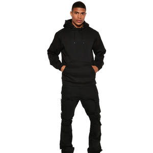 Sweat-shirts à capuche pour hommes en molleton noir lourd en gros, arrivée hivernale, design basique uni avec poche kangourou à vendre - Product Image 3