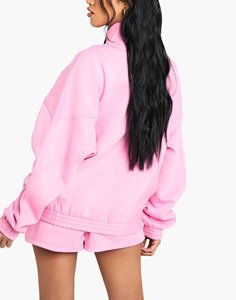 100% coton lourd dames Twin Set confortable surdimensionné fermeture éclair sweat court personnalisé sérigraphié Logo dentelle décoration - Product Image 2