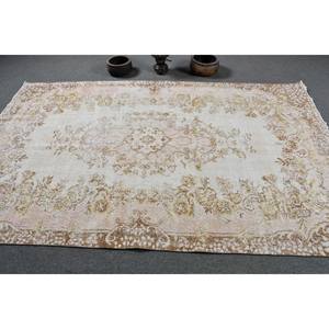 Tapis turc vintage classique Style Tabriz 5.5x8,9 pieds fait à la main en laine marron beige Patchwork motif Latex pour salon chambre - Product Image 3