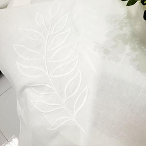 Wholesale Embroidery White <b>Leave</b> on White Cotton Tablecloth Customized Scallop Boarder Tablecloth Home Hotel Restaurant - Product Image 3