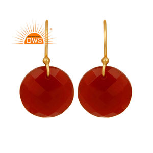 Meilleure vente de boucles d'oreilles en argent sterling plaqué or 18 carats avec pierres précieuses en onyx rouge naturel fabricant de bijoux personnalisés - Product Image 1