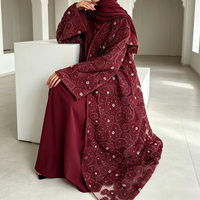 Loriya 2026 Cardigan en dentelle florale 3D fait main avec perles, Abaya pour femme avec Hjiab assorti, Vêtements pour femmes, Abaya de luxe