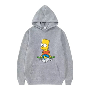 Pulls tendance pour hommes et femmes, motif Les Simpson, gris, coupe ample et sportive, avec capuche, pas cher - Product Image 6
