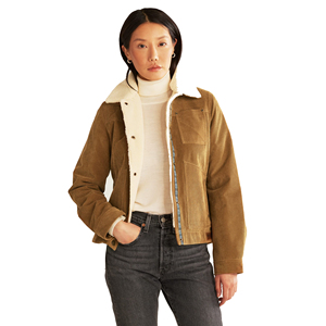 Women's Corduroy Trucker <b>Jacket</b> With Faux Fur Lining Button Closure Solid Color Autumn Wear Regular Fit Patch Pockets - Product Image 1