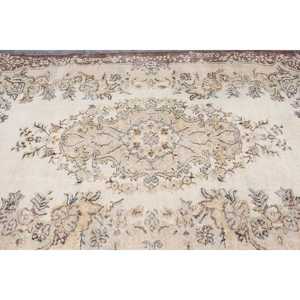 พรมวินเทจขนาด 6x6 ฟุต, พรมตุรกี, พรมขนสัตว์สีน้ำตาลขาวลายปะติด - Product Image 4