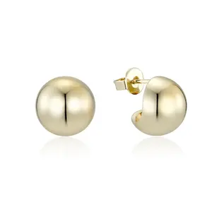 18K Gold Plated Chunky Hoop Smooth Cambered Earrings Waterproof Non Tarnish Stainless Steel Ball Shape Earring For Women Men