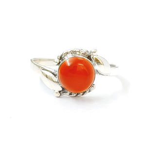 Princess Cut Carnelian Gemstone <b>Ring</b> 1.6 Grams Religious Style 6mm Width Eye Shape <b>Set</b> in Copper Jade Gift for Children - Product Image 1