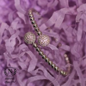 925 Sterling Silver Fine <b>Bangle</b> <b>Bracelet</b> with White Stones - Product Image 1