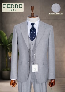 Costume d'affaires gris en laine pour homme, simple boutonnage, col cranté, style britannique, infroissable, coupe classique - Product Image 4