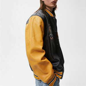 Chaqueta de béisbol de lana de algodón personalizada para hombre al por mayor, chaqueta universitaria con cuello levantado estilo callejero, chaqueta de invierno con letras sin capucha - Product Image 5