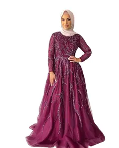 穆斯林阿拉伯风格礼服美人鱼长袖露背长派对晚礼服2023系列婚纱晚礼服