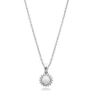 สร้อยคอหินโอปอลสีขาวทรงกลมสำหรับผู้หญิงหินโอปอล CZ ดีไซน์แบบแฮนด์เมด925เงินสเตอร์ลิงทำด้วยมือ - Product Image 1