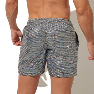 150g hommes été Shorts de plage brillant Boxer caleçon solide Plaid String Board mi grande taille 100% Polyester Shorts de bain - Product Image 2