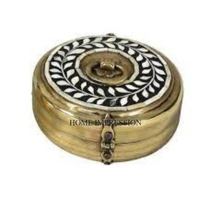 Acacia <b>Wood</b> Chapati Roti Storage Container <b>with</b> Heavy Duty Metal & Gold Plated Designer <b>Lid</b> Indian Manufacturer - Product Image 4