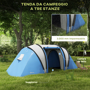 Outsunny-Tienda de campaña impermeable para 2 personas, con bolsa de transporte para 2 habitaciones, 220x450x180 cm, color azul - Product Image 4