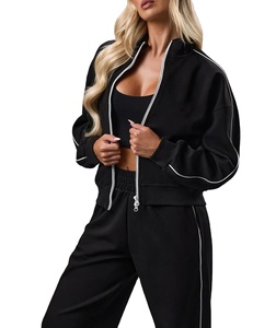 Nouveaux survêtements respirants pour femmes 2025 coton 100% poids lourd 500GSM sweats à capuche zippés avec ensemble de pantalons surdimensionnés - Product Image 2