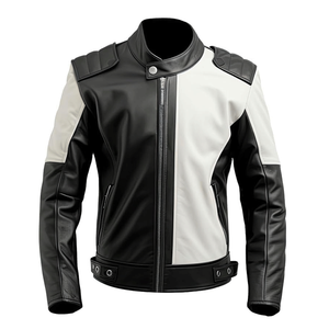 Men's Slim Fit Green & White Genuine Faux Leather Motorbike Jacket with CE Armors Lightweight Winter Motorcycle Jacket by Custom - Product Image 3