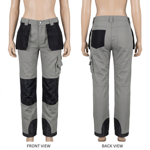 Women Utility Work Pant 290 GSM Cotton Twill <b>White</b> Grey Contrast Panel Custom Logo Printed Trousers <b>Cargo</b> Work Pant - Product Image 3