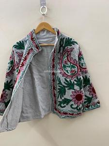 Chaqueta de algodón con bordado floral bohemio, cuello mandarín, manga larga, ropa de abrigo de primavera para mujer - Product Image 3