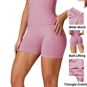 Pantalones cortos de yoga sin costuras de cintura alta de secado rápido para mujer, pantalones cortos transpirables cómodos para Correr y levantar glúteos para mujer - Product Image 6