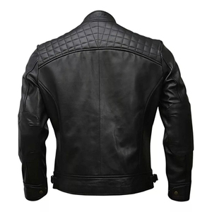 แจ็กเก็ตหนังแท้สำหรับผู้ชายปักลายสำหรับนักขี่จักรยานในคาเฟ่สีน้ำตาลดำกันน้ำปรับแต่งได้ - Product Image 2