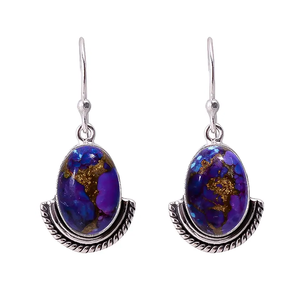 <b>Purple</b> Copper Turquoise <b>Earring</b> 925 Sterling Silver December Birthstone Oval Shape Handmade Jewelry Gift for Christmas - Product Image 1