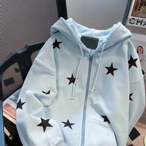 Sudadera con capucha de punto con estampado de estrella de hip hop americano para mujer en otoño e invierno cárdigan informal con cremallera chaqueta ins nicho - Product Image 1