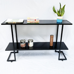 Rustic Villa Living Room <b>Console</b> <b>Table</b> with Wooden Top and Iron Frame Marble Accented - Product Image 5