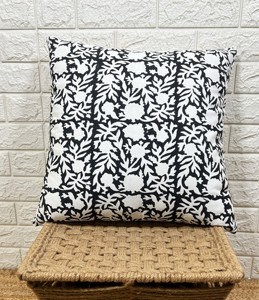 Black <b>White</b> Botanical Square <b>Cushion</b> <b>Cover</b> Modern Leaf Pattern Throw Pillow Case - Product Image 1