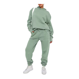 2024 mejor oferta Casual Jogging chándal logotipo personalizado de gran tamaño recortado Sudadera con capucha Jogger pantalones de chándal Color personalizado sólido 2 piezas - Product Image 4