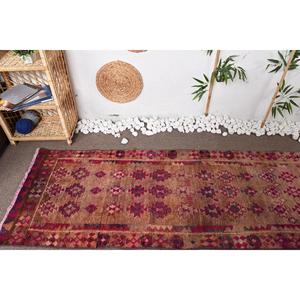 พรมวินเทจตุรกี ขนาด 2.6x12.2 ฟุต พรมเฮอร์กี สีน้ำตาลแดงลายดอกไม้ ทำจากขนสัตว์ - Product Image 5