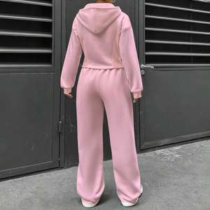 Vêtements de sport deux pièces pour femmes ensemble de pyjama hiver jambe large imprimé fermeture éclair pleine longueur sweat à capuche déchiré décoration lambrissée - Product Image 4