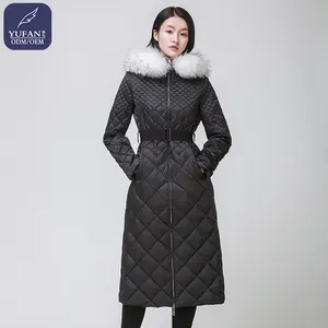 Yufan Professional Custom 2023 Winter Fox Fur Collar Temperament Belt Down Coat Best Selling Long Women's Down Jacket