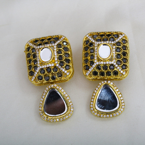 Best Quality Customized Sized <b>Gold</b> <b>Plated</b> <b>Hoop</b> <b>Earrings</b> for Women Black & Kundan Stones with Cz Inset for Party & Gift - Product Image 1