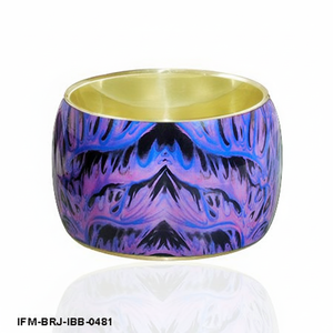 Brazalete de Latón Hecho a Mano para Mujer, Esmalte Marmoleado Morado y Azul, Brazalete Ancho, Joyería Boho - Product Image 1