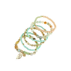 Bracelet en perles de pierres naturelles mélangées avec breloque feuille, cadeau fabriqué en alliage de zinc durable - Product Image 5