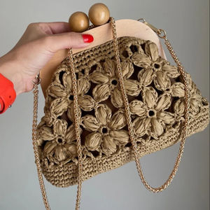Rafia paja flor bolso de mano con forro al por mayor - Product Image 1