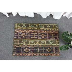 Vintage 2x2.7ft Vert Brun Laine Tapis Grande Surface Turc Classique Style Abstrait Rectangle Motif Couloir Soutenu Latex pour Chambres - Product Image 2