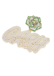 Pendentif de luxe en or 14 carats et plaqué rhodium, style hip-hop, argent et rose avec brillance de moissanite, symbole de réussite - Product Image 3