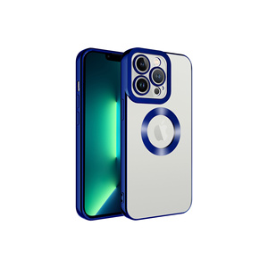 Coque en silicone TPU et placage, série SAFA Omega, avec logo protecteur d'appareil photo, bleu foncé, pour iPhone 11 Pro - Product Image 1